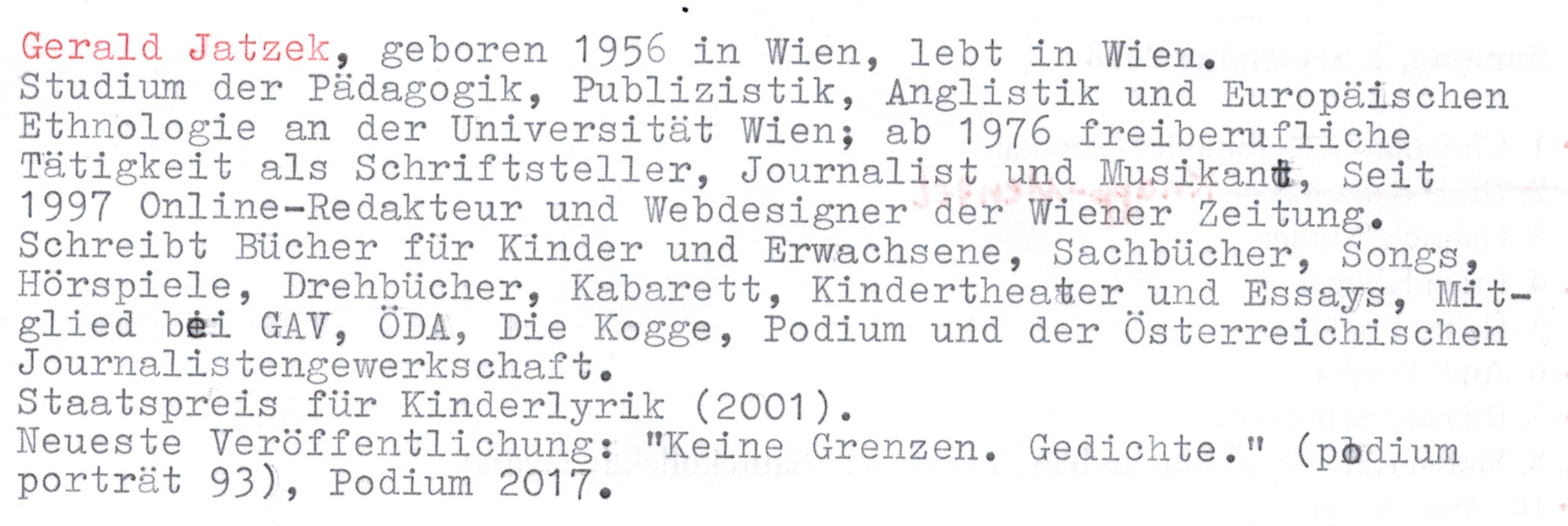 Kurzbiografie Gerald Jatzek